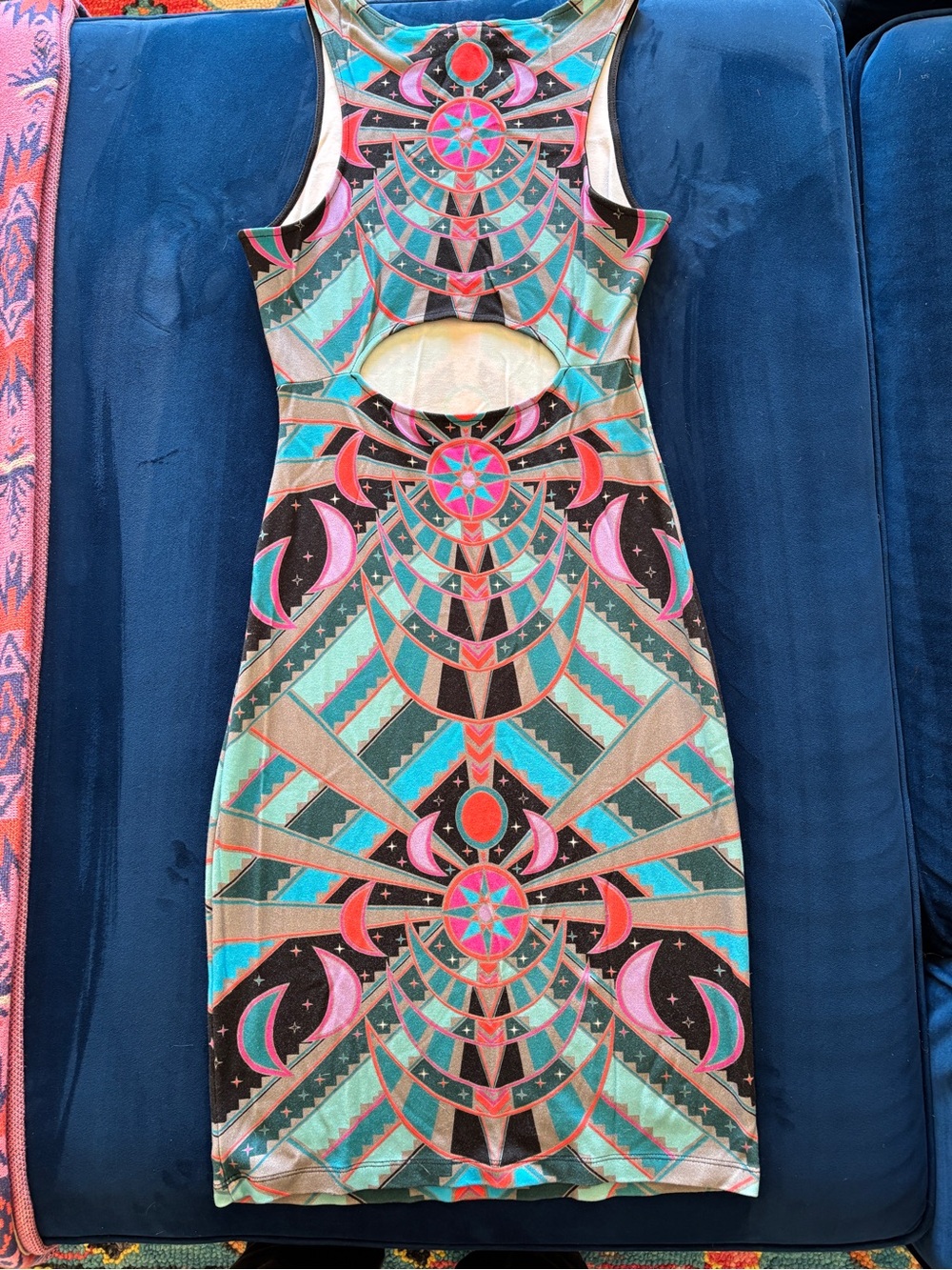 Mara Hoffman Teal, Pink and Coral Geometric Astrology Moon Midi Dress - Picture 2 of 3